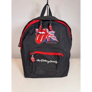 The Rolling Stones Backpack Black Canvas Union Jack Tongue Logo